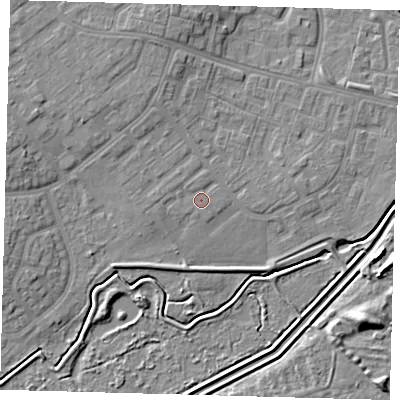 Shaded relief map of the ground around DN379AT, computed from Environment Agency LiDAR. The ground here sits at about 4 m above sea level and falls 7 m across the surrounding 800 m. Surface water reaching this point runs off ground lying to the north-west, 0.7 m higher.