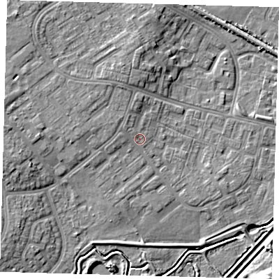 Shaded relief map of the ground around DN379AX, computed from Environment Agency LiDAR. The ground here sits at about 5 m above sea level and falls 6 m across the surrounding 800 m. Surface water reaching this point runs off ground lying to the north-west, 0.9 m higher.