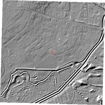 Shaded relief map of the ground around DN379AZ, computed from Environment Agency LiDAR. The ground here sits at about 4 m above sea level and falls 7 m across the surrounding 800 m. Surface water reaching this point runs off ground lying to the west-north-west, 1.3 m higher.