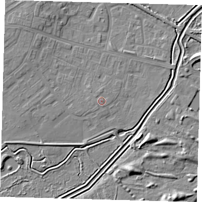 Shaded relief map of the ground around DN379BA, computed from Environment Agency LiDAR. The ground here sits at about 5 m above sea level and falls 7 m across the surrounding 800 m. Surface water reaching this point runs off ground lying to the north-west, 0.6 m higher.