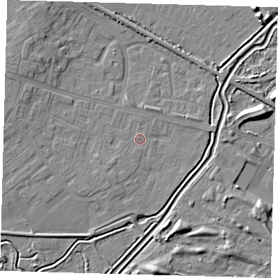 Shaded relief map of the ground around DN379BB, computed from Environment Agency LiDAR. The ground here sits at about 3 m above sea level and falls 9 m across the surrounding 800 m. Surface water reaching this point runs off ground lying to the south-west, 1.6 m higher.