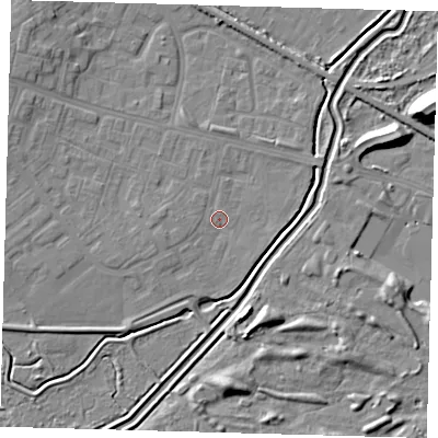 Shaded relief map of the ground around DN379BQ, computed from Environment Agency LiDAR. The ground here sits at about 3 m above sea level and falls 12 m across the surrounding 800 m. Surface water reaching this point runs off ground lying to the south-west, 1.4 m higher.
