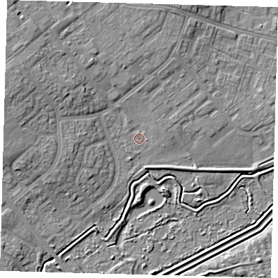 Shaded relief map of the ground around DN379EJ, computed from Environment Agency LiDAR. The ground here sits at about 4 m above sea level and falls 8 m across the surrounding 800 m. Surface water reaching this point runs off ground lying to the north-north-east, 2.3 m higher.