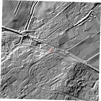 Shaded relief map of the ground around DN379EP, computed from Environment Agency LiDAR. The ground here sits at about 5 m above sea level and falls 8 m across the surrounding 800 m. Surface water reaching this point runs off ground lying to the south-west, 0.8 m higher.