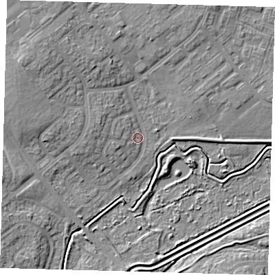 Shaded relief map of the ground around DN379EZ, computed from Environment Agency LiDAR. The ground here sits at about 4 m above sea level and falls 8 m across the surrounding 800 m. Surface water reaching this point runs off ground lying to the west-north-west, 6.1 m higher.