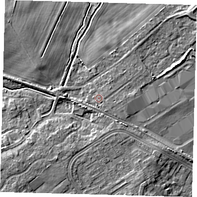 Shaded relief map of the ground around DN379NF, computed from Environment Agency LiDAR. The ground here sits at about 5 m above sea level and falls 8 m across the surrounding 800 m. Surface water reaching this point runs off ground lying to the east, 0.9 m higher.