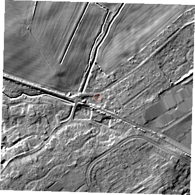 Shaded relief map of the ground around DN379NH, computed from Environment Agency LiDAR. The ground here sits at about 3 m above sea level and falls 8 m across the surrounding 800 m. Surface water reaching this point runs off ground lying to the south-south-east, 2.9 m higher.
