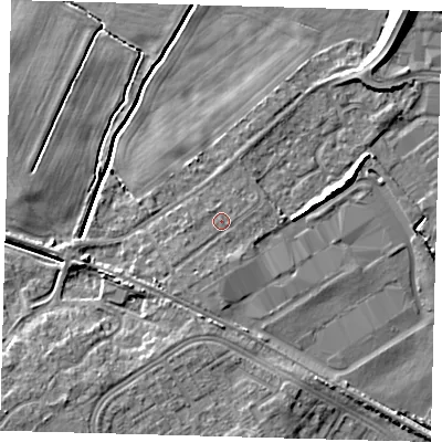 Shaded relief map of the ground around DN379NQ, computed from Environment Agency LiDAR. The ground here sits at about 5 m above sea level and falls 10 m across the surrounding 800 m. Surface water reaching this point runs off ground lying to the south-south-west, 1.0 m higher.