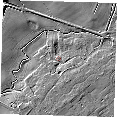Shaded relief map of the ground around DN379NW, computed from Environment Agency LiDAR. The ground here sits at about 6 m above sea level and falls 12 m across the surrounding 800 m. Surface water reaching this point runs off ground lying to the south-south-east, 3.8 m higher.