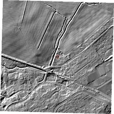Shaded relief map of the ground around DN379NZ, computed from Environment Agency LiDAR. The ground here sits at about 3 m above sea level and falls 8 m across the surrounding 800 m. Surface water reaching this point runs off ground lying to the south-south-east, 3.4 m higher.
