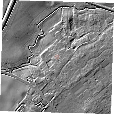 Shaded relief map of the ground around DN379PX, computed from Environment Agency LiDAR. The ground here sits at about 8 m above sea level and falls 10 m across the surrounding 800 m. Surface water reaching this point runs off ground lying to the south-south-east, 1.2 m higher.