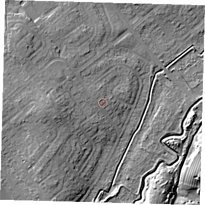 Shaded relief map of the ground around DN379QD, computed from Environment Agency LiDAR. The ground here sits at about 8 m above sea level and falls 11 m across the surrounding 800 m. Surface water reaching this point runs off ground lying to the west, 5.6 m higher.