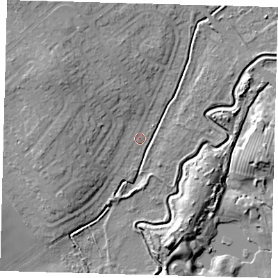 Shaded relief map of the ground around DN379QE, computed from Environment Agency LiDAR. The ground here sits at about 4 m above sea level and falls 11 m across the surrounding 800 m. Surface water reaching this point runs off ground lying to the west, 9.2 m higher.