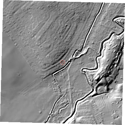 Shaded relief map of the ground around DN379QF, computed from Environment Agency LiDAR. The ground here sits at about 5 m above sea level and falls 11 m across the surrounding 800 m. Surface water reaching this point runs off ground lying to the north-west, 5.1 m higher.