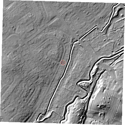 Shaded relief map of the ground around DN379QU, computed from Environment Agency LiDAR. The ground here sits at about 4 m above sea level and falls 11 m across the surrounding 800 m. Surface water reaching this point runs off ground lying to the west-north-west, 2.9 m higher.