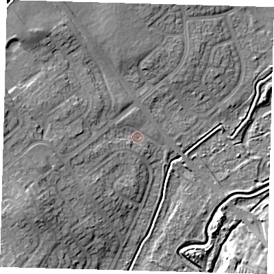Shaded relief map of the ground around DN379QW, computed from Environment Agency LiDAR. The ground here sits at about 5 m above sea level and falls 11 m across the surrounding 800 m. Surface water reaching this point runs off ground lying to the west-south-west, 4.4 m higher.