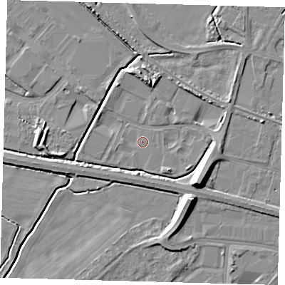 Shaded relief map of the ground around DN379SY, computed from Environment Agency LiDAR. The ground here sits at about 3 m above sea level and falls 10 m across the surrounding 800 m. Surface water reaching this point runs off ground lying to the north, 4.7 m higher.