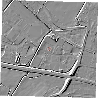 Shaded relief map of the ground around DN379SZ, computed from Environment Agency LiDAR. The ground here sits at about 3 m above sea level and falls 10 m across the surrounding 800 m. Surface water reaching this point runs off ground lying to the north-north-west, 2.5 m higher.