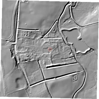 Shaded relief map of the ground around DN396TU, computed from Environment Agency LiDAR. The ground here sits at about 7 m above sea level and falls 11 m across the surrounding 800 m. Surface water reaching this point runs off ground lying to the south-south-west, 1.9 m higher.