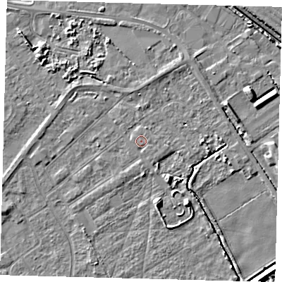 Shaded relief map of the ground around DN401AT, computed from Environment Agency LiDAR. The ground here sits at about 3 m above sea level and falls 6 m across the surrounding 800 m. Surface water reaching this point runs off ground lying to the east, 0.6 m higher.