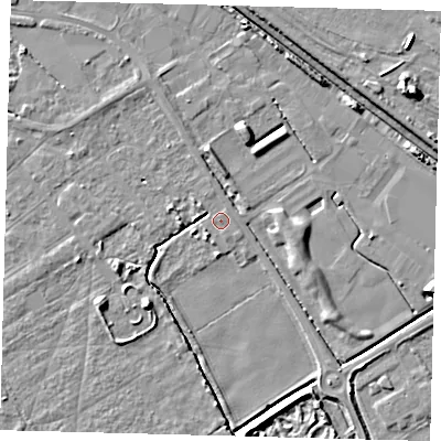 Shaded relief map of the ground around DN401AW, computed from Environment Agency LiDAR. The ground here sits at about 3 m above sea level and falls 10 m across the surrounding 800 m. Surface water reaching this point runs off ground lying to the north-north-west, 0.5 m higher.