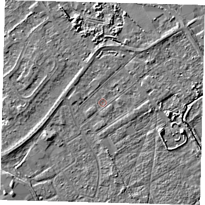 Shaded relief map of the ground around DN401AY, computed from Environment Agency LiDAR. The ground here sits at about 2 m above sea level and falls 5 m across the surrounding 800 m. Surface water reaching this point runs off ground lying to the south-west, 0.6 m higher.