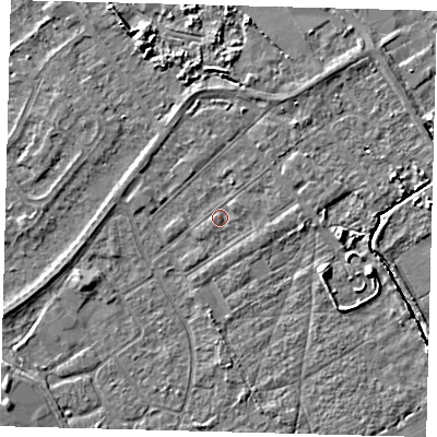 Shaded relief map of the ground around DN401AZ, computed from Environment Agency LiDAR. The ground here sits at about 3 m above sea level and falls 5 m across the surrounding 800 m. Surface water reaching this point runs off ground lying to the east-south-east, 0.7 m higher.