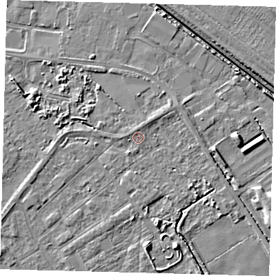 Shaded relief map of the ground around DN401BJ, computed from Environment Agency LiDAR. The ground here sits at about 3 m above sea level and falls 6 m across the surrounding 800 m. Surface water reaching this point runs off ground lying to the north-north-west, 0.8 m higher.