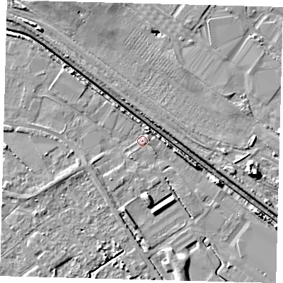 Shaded relief map of the ground around DN401BL, computed from Environment Agency LiDAR. The ground here sits at about 3 m above sea level and falls 9 m across the surrounding 800 m. Surface water reaching this point runs off ground lying to the north-west, 2.1 m higher.