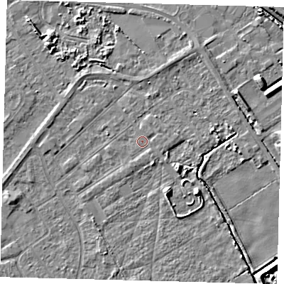Shaded relief map of the ground around DN401BQ, computed from Environment Agency LiDAR. The ground here sits at about 3 m above sea level and falls 6 m across the surrounding 800 m. Surface water reaching this point runs off ground lying to the east-south-east, 1.2 m higher.