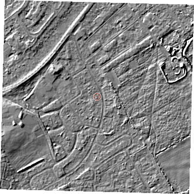 Shaded relief map of the ground around DN401DE, computed from Environment Agency LiDAR. The ground here sits at about 2 m above sea level and falls 5 m across the surrounding 800 m. Surface water reaching this point runs off ground lying to the south-west, 0.7 m higher.