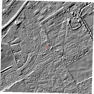 Shaded relief map of the ground around DN401DG, computed from Environment Agency LiDAR. The ground here sits at about 2 m above sea level and falls 5 m across the surrounding 800 m. Surface water reaching this point runs off ground lying to the north-north-east, 1.2 m higher.