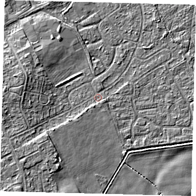 Shaded relief map of the ground around DN401DH, computed from Environment Agency LiDAR. The ground here sits at about 3 m above sea level and falls 7 m across the surrounding 800 m. Surface water reaching this point runs off ground lying to the west-north-west, 4.1 m higher.