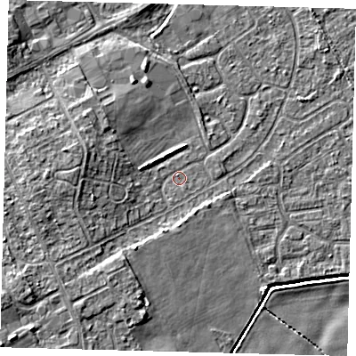 Shaded relief map of the ground around DN401DN, computed from Environment Agency LiDAR. The ground here sits at about 3 m above sea level and falls 7 m across the surrounding 800 m. Surface water reaching this point runs off ground lying to the west, 3.4 m higher.