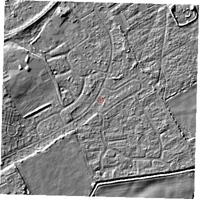 Shaded relief map of the ground around DN401DQ, computed from Environment Agency LiDAR. The ground here sits at about 2 m above sea level and falls 6 m across the surrounding 800 m. Surface water reaching this point runs off ground lying to the south-west, 3.3 m higher.