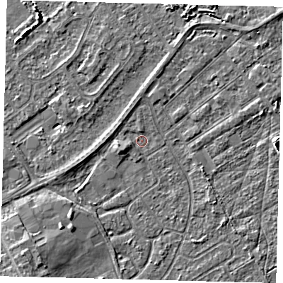 Shaded relief map of the ground around DN401EQ, computed from Environment Agency LiDAR. The ground here sits at about 3 m above sea level and falls 5 m across the surrounding 800 m. Surface water reaching this point runs off ground lying to the west-south-west, 1.5 m higher.