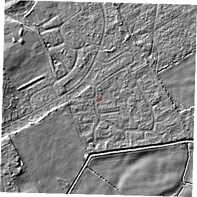Shaded relief map of the ground around DN401EZ, computed from Environment Agency LiDAR. The ground here sits at about 2 m above sea level and falls 6 m across the surrounding 800 m. Surface water reaching this point runs off ground lying to the west, 0.8 m higher.