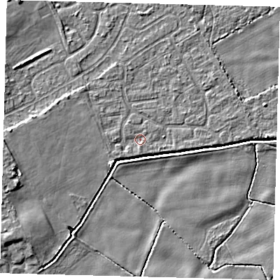 Shaded relief map of the ground around DN401HJ, computed from Environment Agency LiDAR. The ground here sits at about 2 m above sea level and falls 6 m across the surrounding 800 m. Surface water reaching this point runs off ground lying to the west, 0.8 m higher.