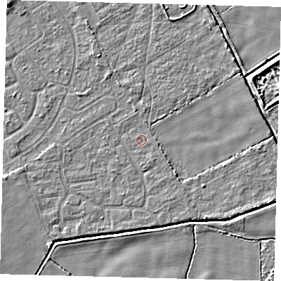 Shaded relief map of the ground around DN401HU, computed from Environment Agency LiDAR. The ground here sits at about 2 m above sea level and falls 5 m across the surrounding 800 m. Surface water reaching this point runs off ground lying to the south-south-east, 0.7 m higher.