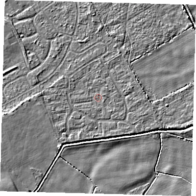 Shaded relief map of the ground around DN401JG, computed from Environment Agency LiDAR. The ground here sits at about 2 m above sea level and falls 5 m across the surrounding 800 m. Surface water reaching this point runs off ground lying to the west-north-west, 0.8 m higher.