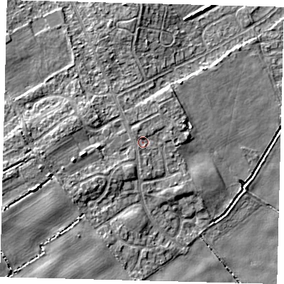 Shaded relief map of the ground around DN401LE, computed from Environment Agency LiDAR. The ground here sits at about 5 m above sea level and falls 7 m across the surrounding 800 m. Surface water reaching this point runs off ground lying to the north-north-west, 1.1 m higher.