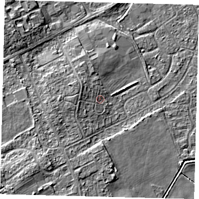 Shaded relief map of the ground around DN401LJ, computed from Environment Agency LiDAR. The ground here sits at about 4 m above sea level and falls 8 m across the surrounding 800 m. Surface water reaching this point runs off ground lying to the west-north-west, 2.4 m higher.