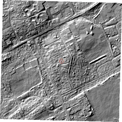 Shaded relief map of the ground around DN401LL, computed from Environment Agency LiDAR. The ground here sits at about 6 m above sea level and falls 6 m across the surrounding 800 m. Surface water reaching this point runs off ground lying to the east-north-east, 0.7 m higher.