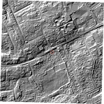 Shaded relief map of the ground around DN401NB, computed from Environment Agency LiDAR. The ground here sits at about 5 m above sea level and falls 7 m across the surrounding 800 m. Surface water reaching this point runs off ground lying to the west-north-west, 4.5 m higher.