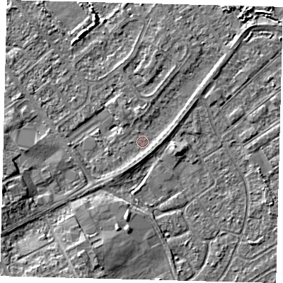 Shaded relief map of the ground around DN401QE, computed from Environment Agency LiDAR. The ground here sits at about 3 m above sea level and falls 5 m across the surrounding 800 m. Surface water reaching this point runs off ground lying to the west-south-west, 5.1 m higher.