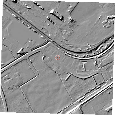 Shaded relief map of the ground around DN401QQ, computed from Environment Agency LiDAR. The ground here sits at about 2 m above sea level and falls 10 m across the surrounding 800 m. Surface water reaching this point runs off ground lying to the south-east, 2.7 m higher.