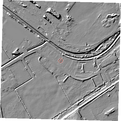 Shaded relief map of the ground around DN401QU, computed from Environment Agency LiDAR. The ground here sits at about 2 m above sea level and falls 10 m across the surrounding 800 m. Surface water reaching this point runs off ground lying to the south-south-east, 2.7 m higher.