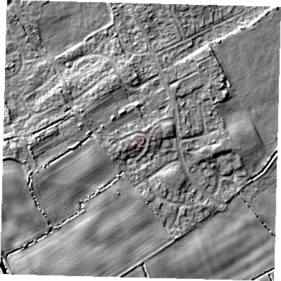 Shaded relief map of the ground around DN401RB, computed from Environment Agency LiDAR. The ground here sits at about 6 m above sea level and falls 11 m across the surrounding 800 m. Surface water reaching this point runs off ground lying to the west-south-west, 0.8 m higher.