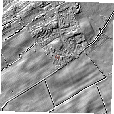 Shaded relief map of the ground around DN401RF, computed from Environment Agency LiDAR. The ground here sits at about 5 m above sea level and falls 10 m across the surrounding 800 m. Surface water reaching this point runs off ground lying to the south-west, 5.6 m higher.