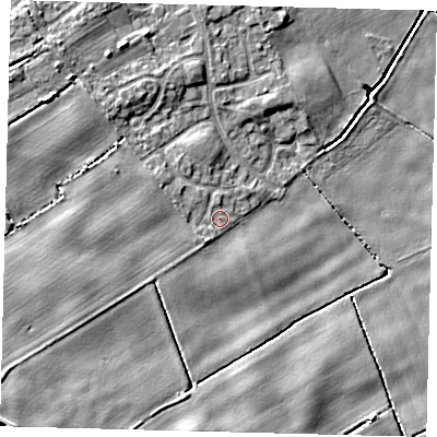 Shaded relief map of the ground around DN401RG, computed from Environment Agency LiDAR. The ground here sits at about 5 m above sea level and falls 10 m across the surrounding 800 m. Surface water reaching this point runs off ground lying to the south-west, 4.8 m higher.